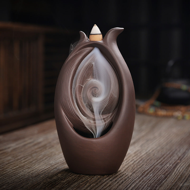 F Ceramic Waterfall Incense Burner Buddha Hand Censer Holder Indoor Smoke Backflow Incense Fountain Buddhist Altar Table Decor - DropOnline.co