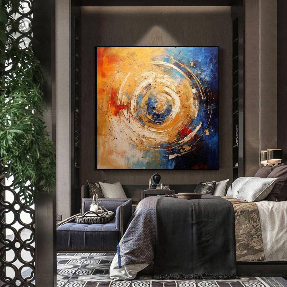 Handmade Oil Painting Canvas Wall Art Decoration Modern Orange Blue Circle Abstract Square Home Dining Room Bedroom Decor Rolled Frameless Unstretched Painting - DropOnline.co