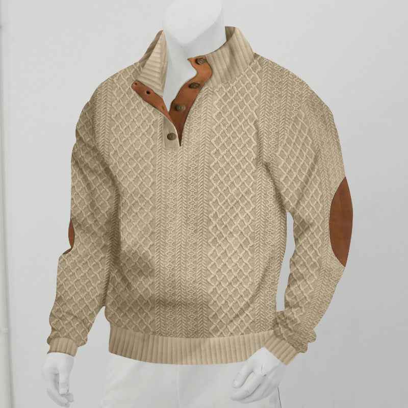 Men's Stand Collar Jacquard Knit Pullover Sweater - Long Sleeve Textured Pattern