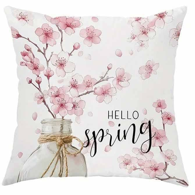 Spring Cherry Blossom Letter Pillow Cover Home Sofa Cushion Cover - DropOnline.co