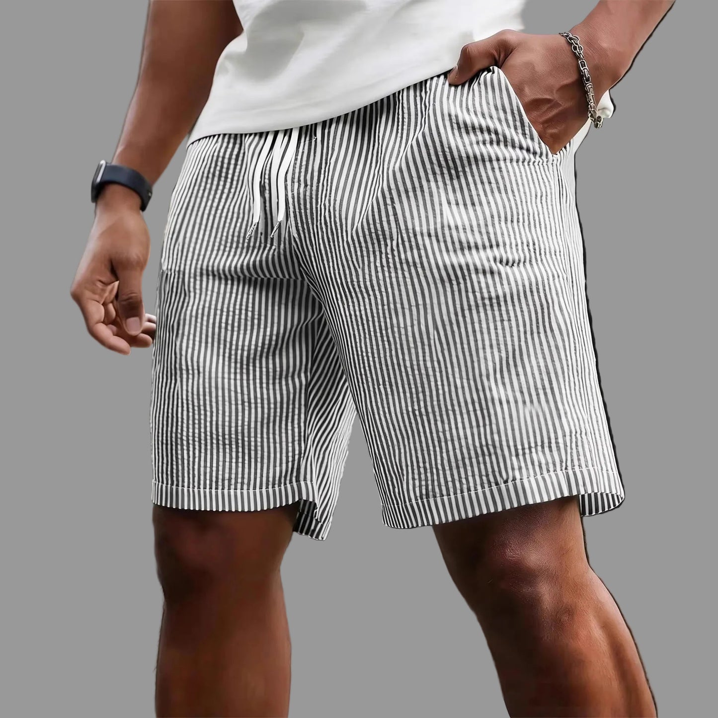 Striped Lace-up Sweatpants Minimalist Cropped Shorts