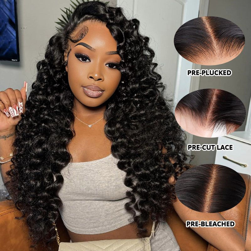 Deep Wave Lace Front Wig Human Hair Density 13x4 Loose Deep Wave HD Lace Front Wig Black Female - DropOnline.co