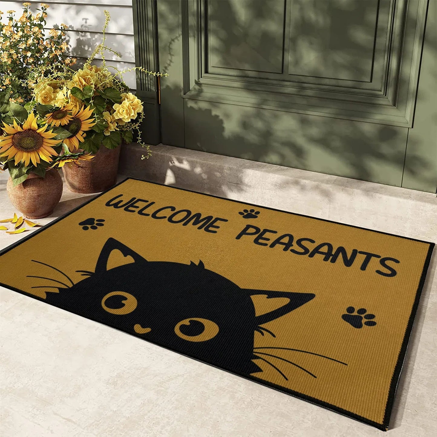 1 Piece Cat Welcome Doormat, Washable Low Pile Rug With Non-Slip Rubberized Dots Backing, Moisture-Absorbent Bath Mat For Bathroom Shower Laundry Room Bedroom Living Room Entryway Kitchen Floor Mat - DropOnline.co