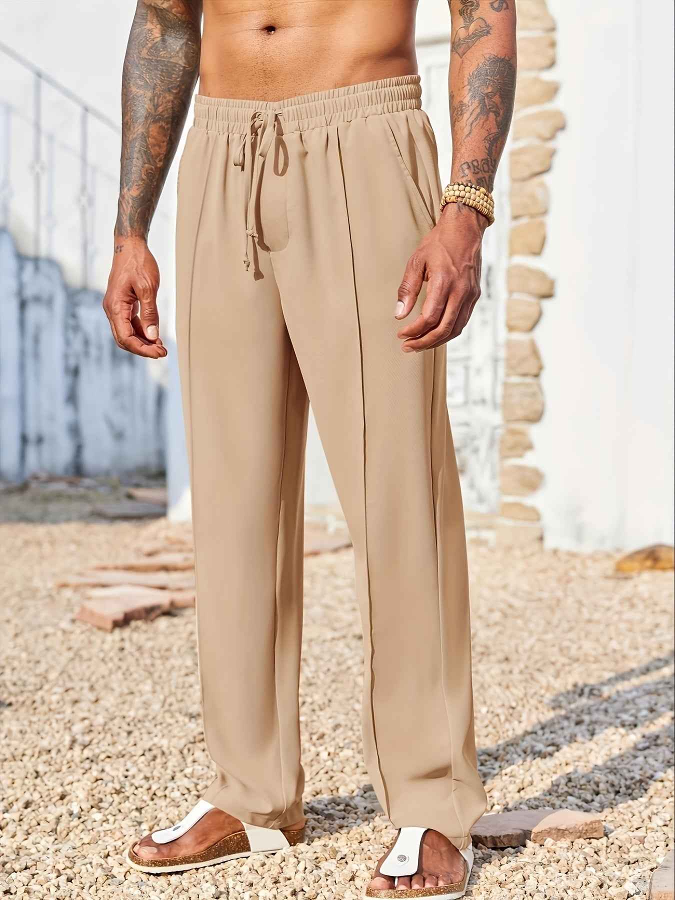 Men's Casual Loose Trousers - Quick-Drying Waist-Tied Pants with Pockets