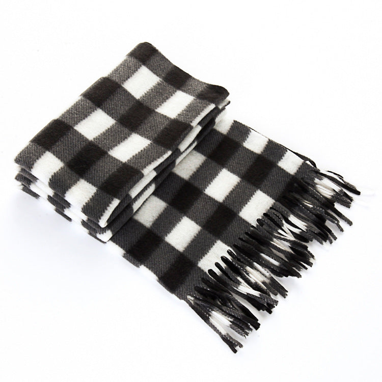 Unisex Black & White Plaid Thermal Scarf - Plus Size Winter Wrap - DropOnline.co