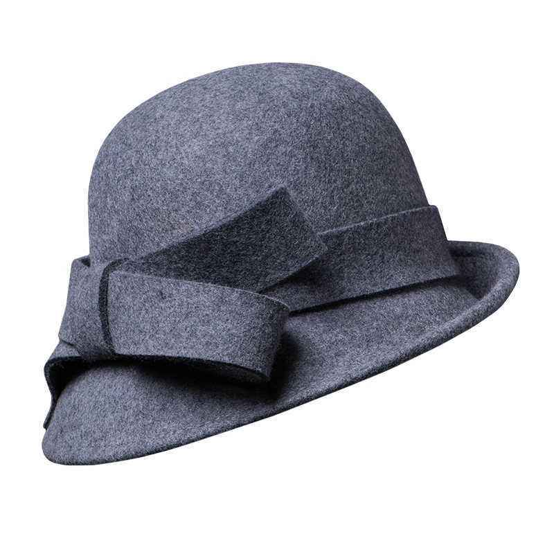 Women's French-Style Elegant Retro Woolen Bowler Hat with Curling Bow