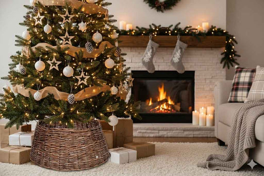 Rustic Woven Wicker Christmas Tree Collar Farmhouse Holiday Decor