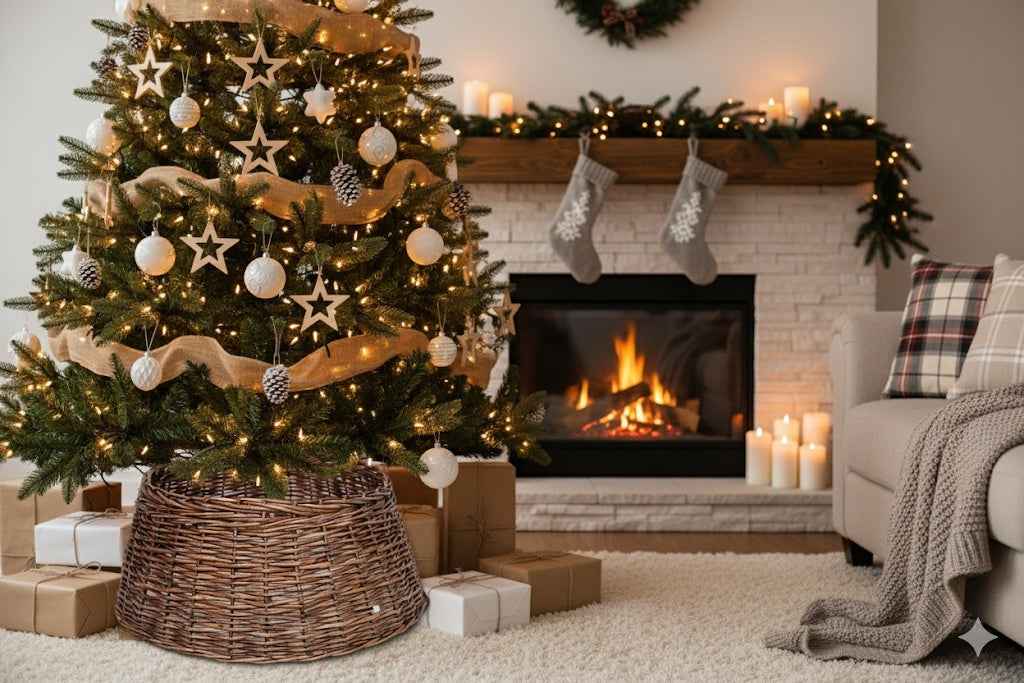 Rustic Woven Wicker Christmas Tree Collar Farmhouse Holiday Decor