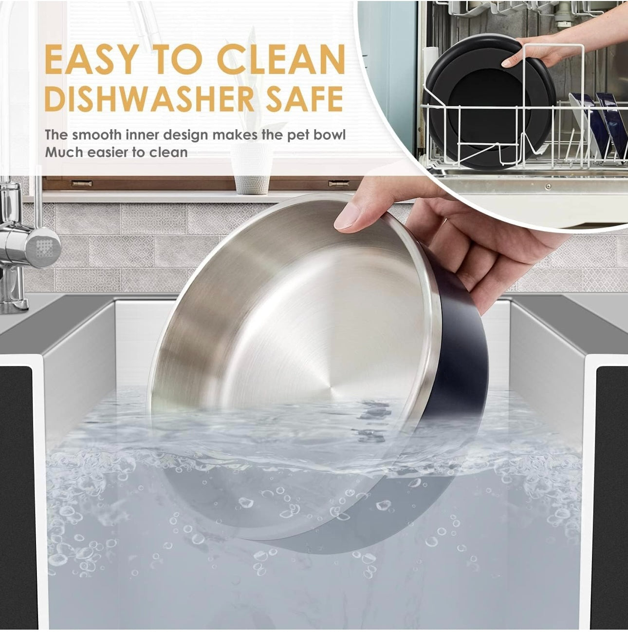 Dog Bowl, Stainless Steel Dog Food And Water Bowl With Non Slip Quiet Bottom, Easy To Clean, Dishwasher Safe, 42oz - DropOnline.co