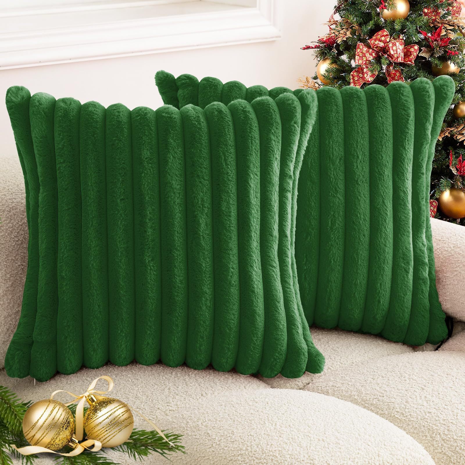 Rabbit Fur Solid Color Vertical Bar Plush Square Cushion Cover - DropOnline.co