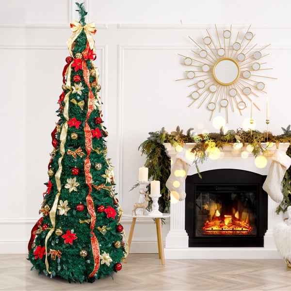 7 FT Fully Decorated Pre-lit Christmas Tree - Pop Up with 200 Lights Remote Control - DropOnline.co