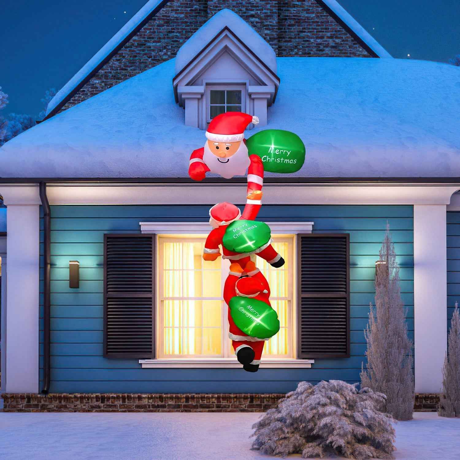 1Pc 8FT Climbing Inflatable Santa Claus With Light Hanging Blow Up Christmas Inflatable Indoor Outdoor Christmas Decorations 3 Santa Claus 3 Merry Christmas Boards