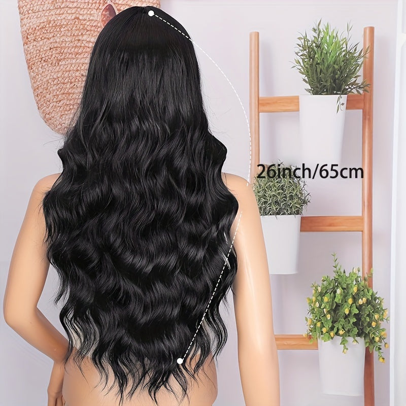 26 Inch Women's Black Long Wave Non-toxic Wig, Small Lace Heat-resistant Synthetic Wig, Natural Wig Suitable For The Whole Scene - DropOnline.co