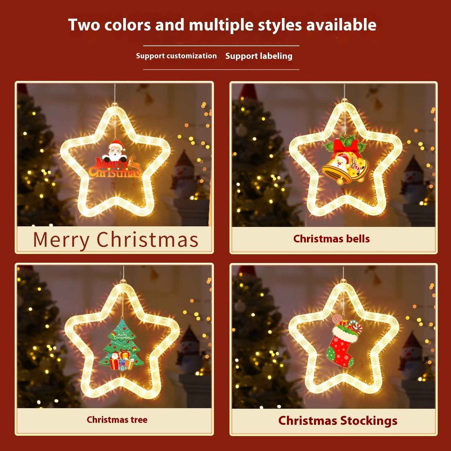 Christmas LED Star Pendant Light - Battery Powered Window Door Decoration with Adhesive - DropOnline.co