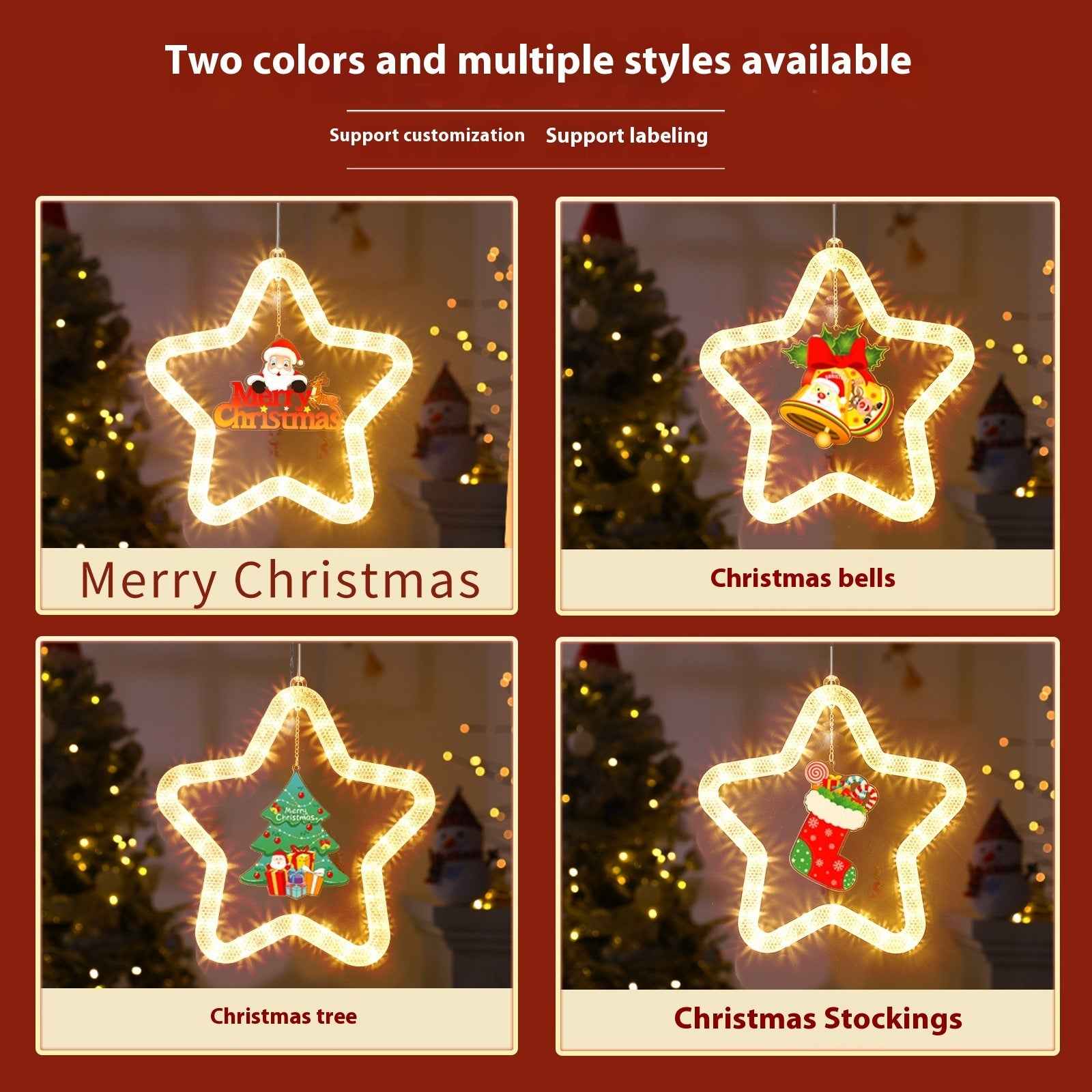 Christmas LED Star Pendant Light - Battery Powered Window Door Decoration with Adhesive - DropOnline.co