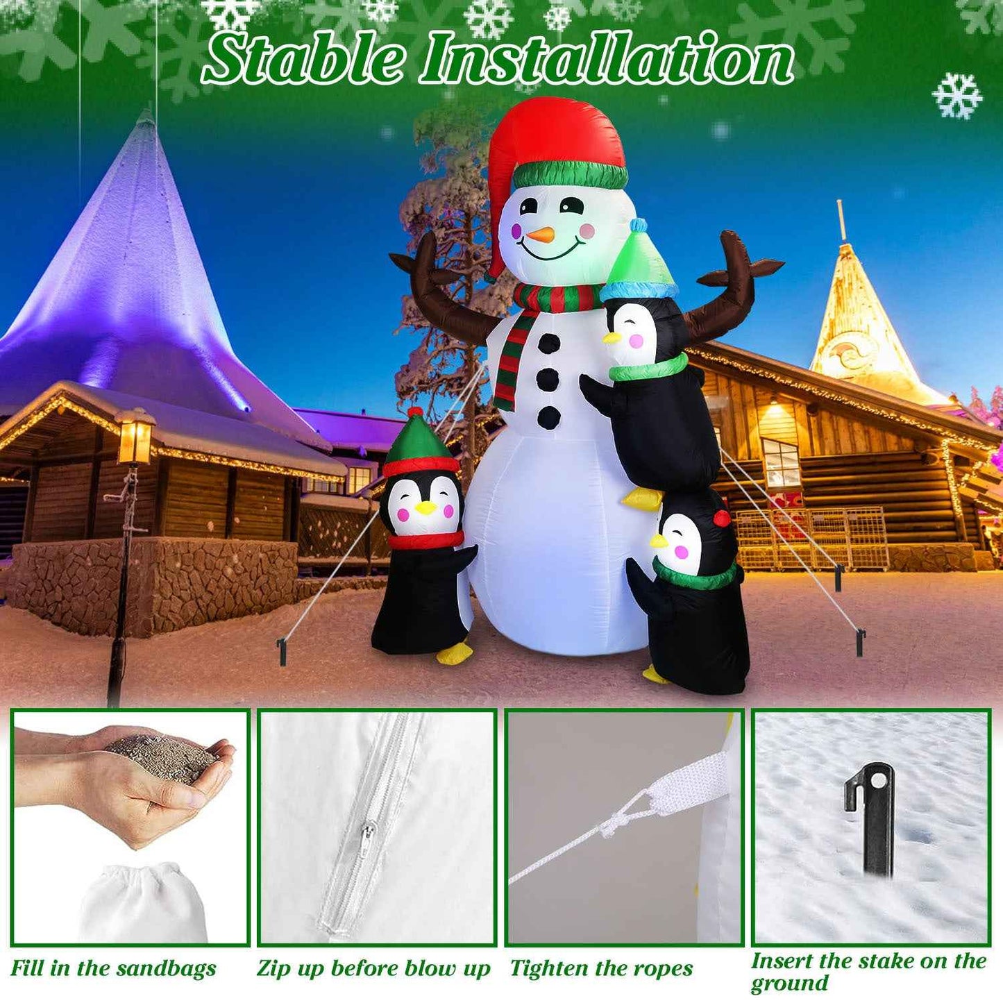 5.9FT Christmas Inflatable Outdoor - Snowman Penguin with LED Light Built-in Blower - DropOnline.co