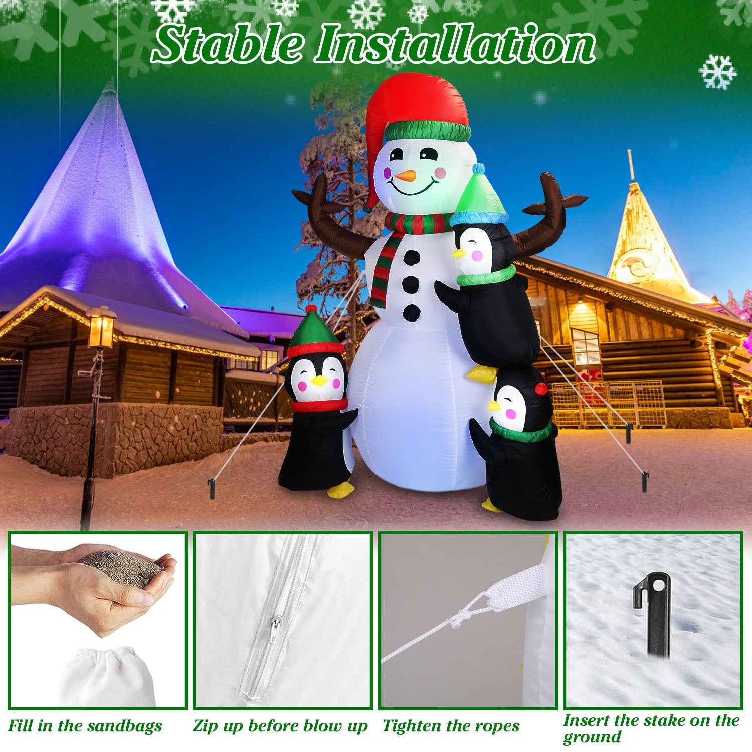 5.9FT Christmas Inflatable Outdoor - Snowman Penguin with LED Light Built-in Blower - DropOnline.co