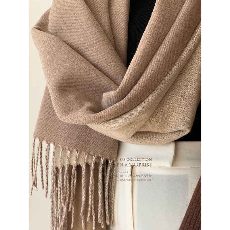 Double-Sided Artificial Australian Wool Scarf Shawl - Reversible Warm Wrap