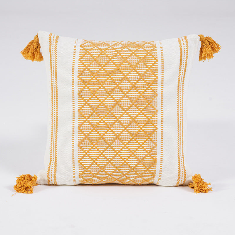 Geometric Woven Jacquard Tassel Cushion Cover - DropOnline.co