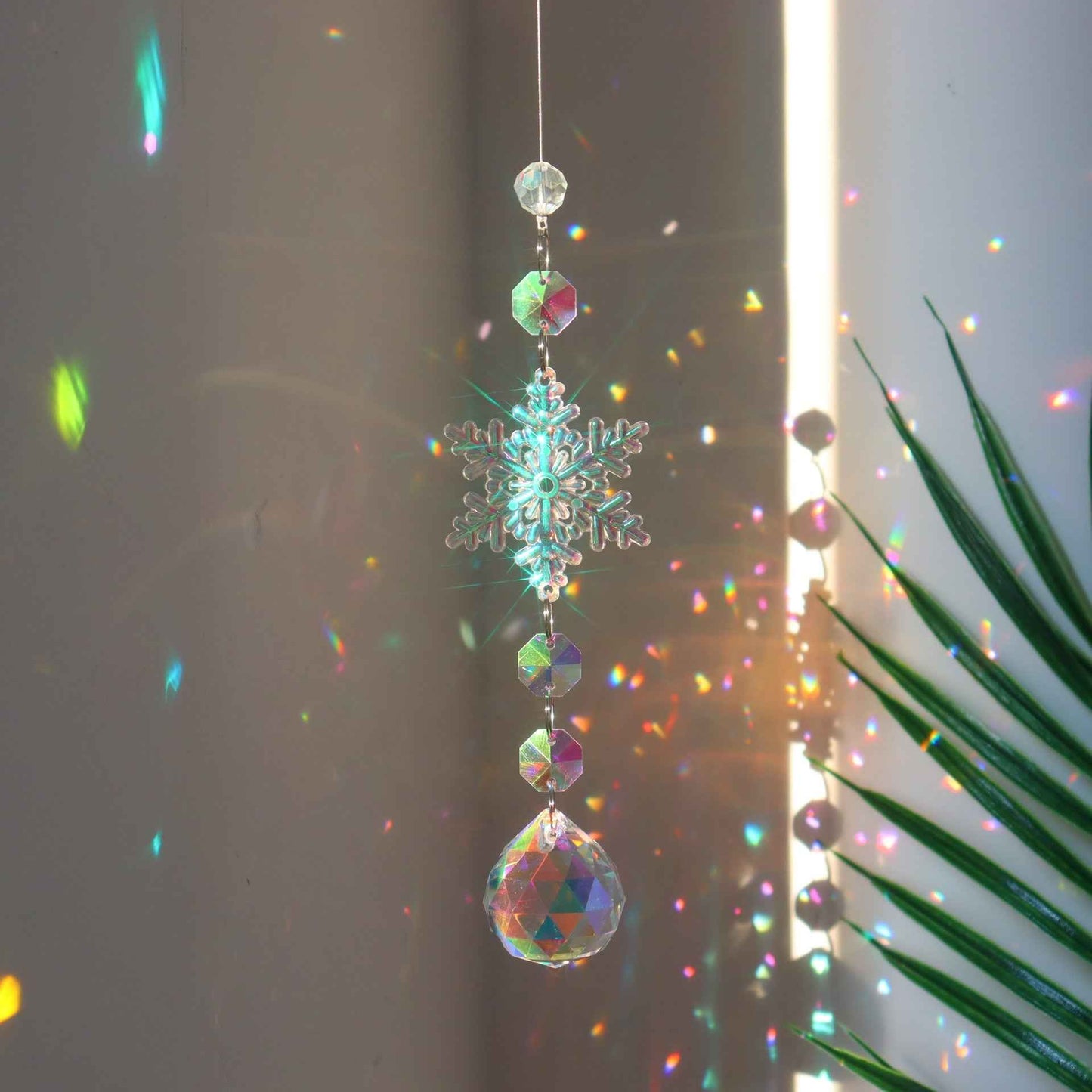 Christmas K9 Crystal Snowflake Sun Catcher - Colorful AB Window Pendant Decoration - DropOnline.co