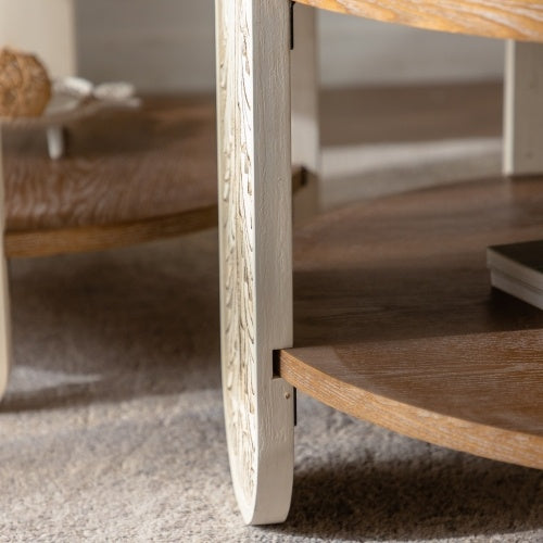 Carved Wooden Coffee Table, Retro End Table With Double-Layer Storage, Small Side Table For Living Room, Palace Style Bedside Table For Small Spaces - DropOnline.co