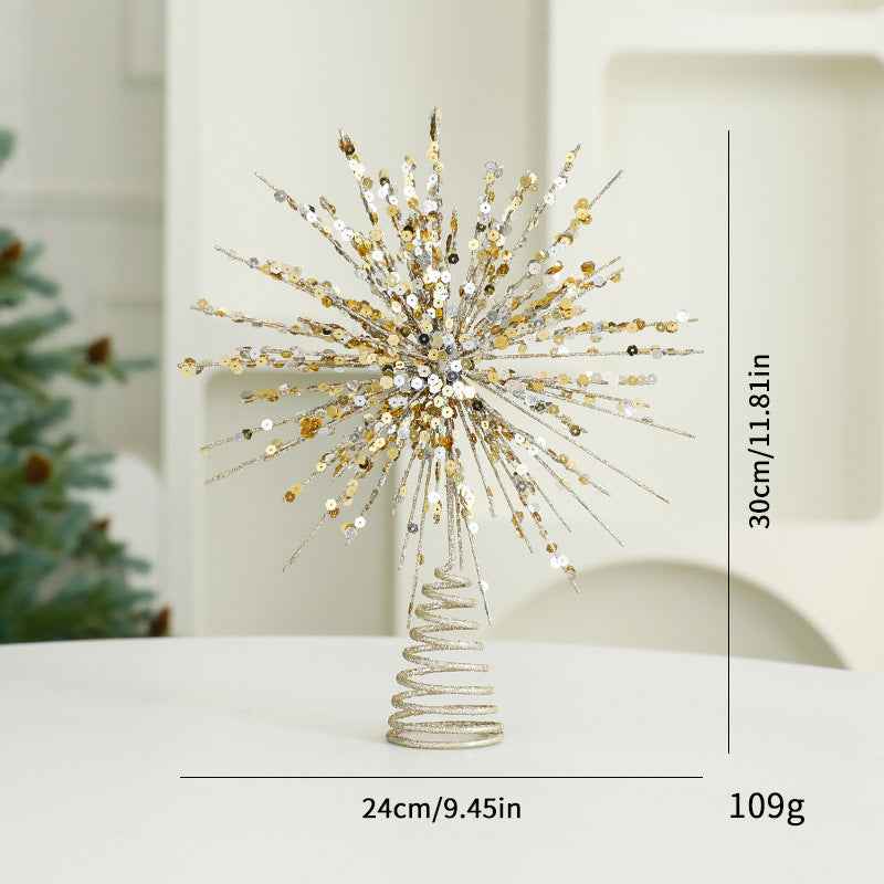 Christmas Metal Star Ornament - Eight Awn Champagne Gold Silver Decoration (25-30cm) - DropOnline.co