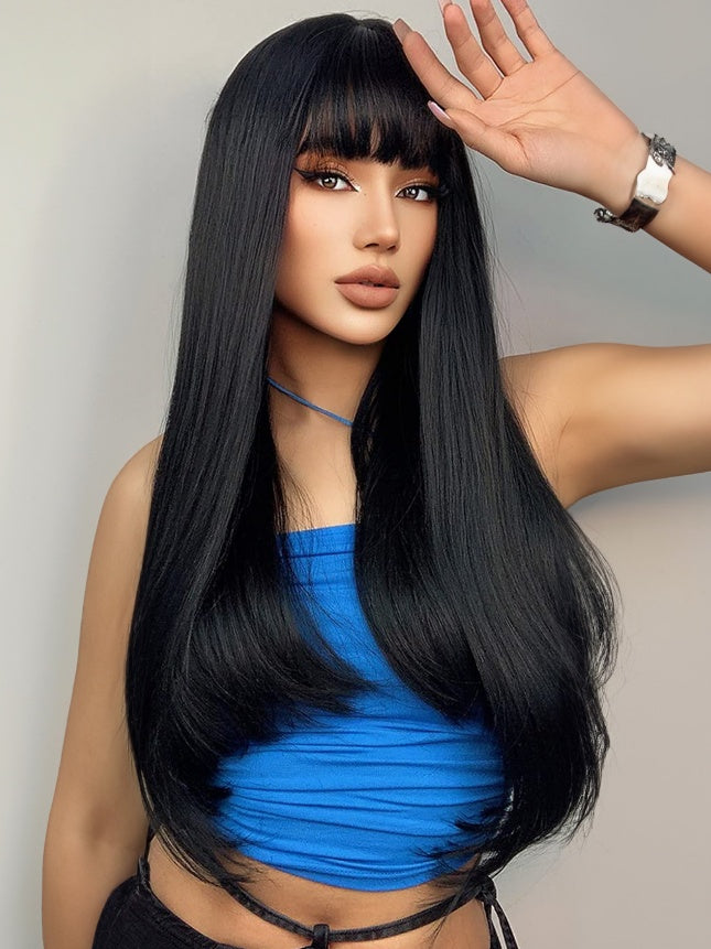ENTRANCED STYLES Natural Black Wigs For Women Long Straight Wig With Bangs Black Hair Wigs Heat Resistant Synthetic Womens  ---Only Supports Self-pickup. - DropOnline.co
