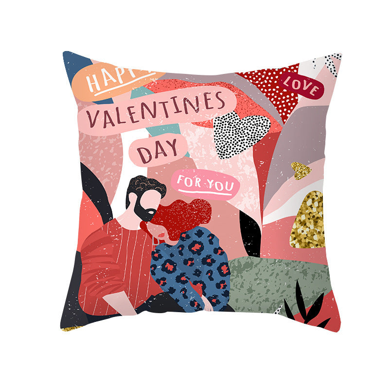 Valentine's Day Peach Skin Printed Cushion Cover - Romantic Living Room Bedroom Decoration - DropOnline.co