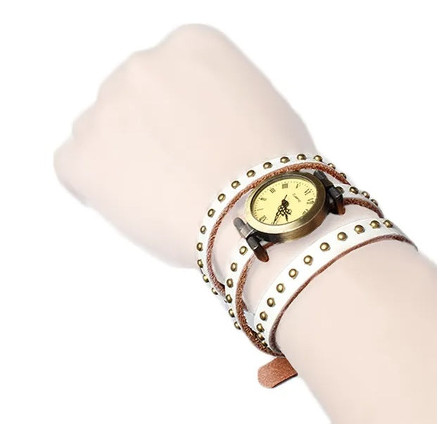 Fashionable Rivet Leather Belt Retro Watch Hand Chain - DropOnline.co