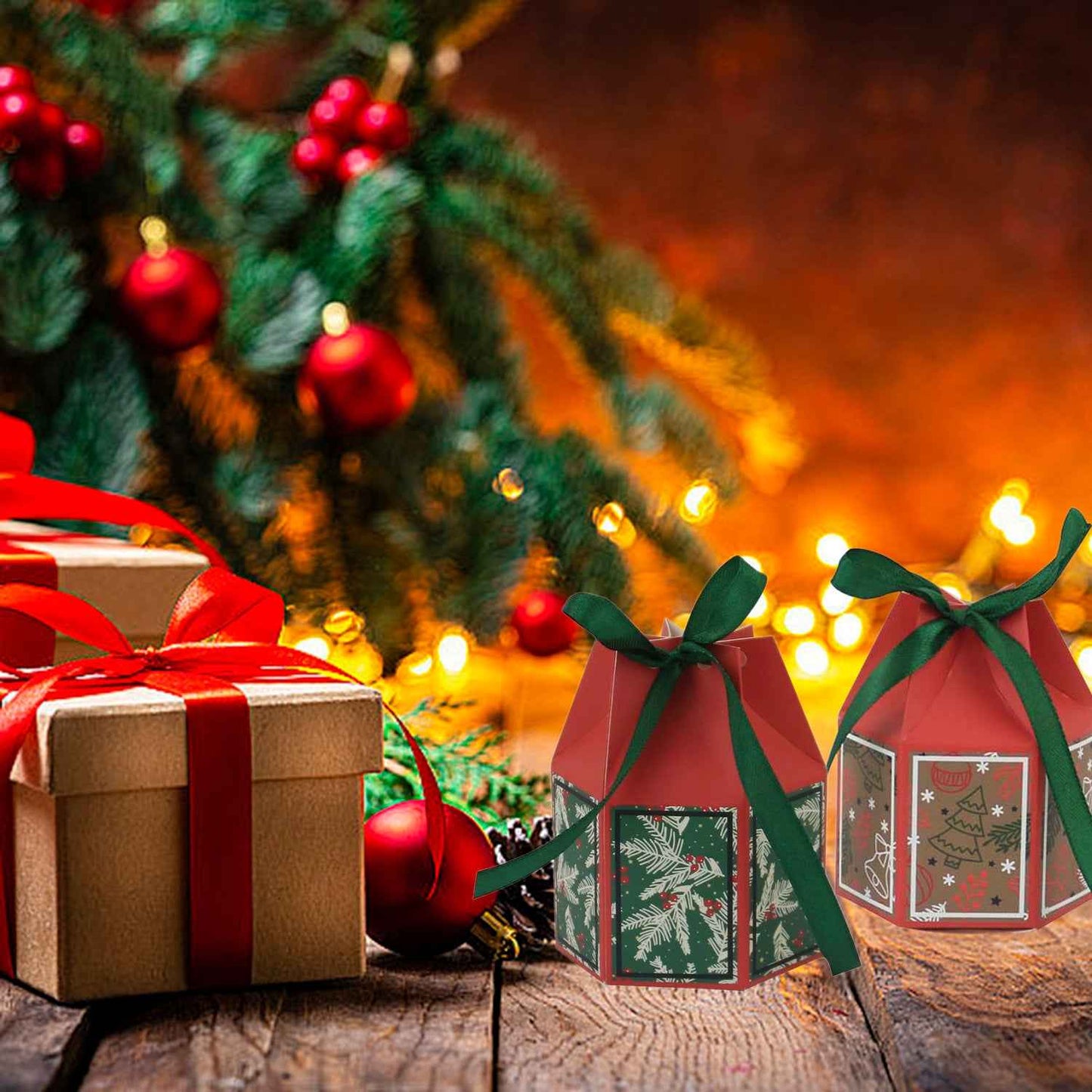 Christmas Treat Boxes with Ribbons - 20 Pack Festive Gift Boxes Set - DropOnline.co