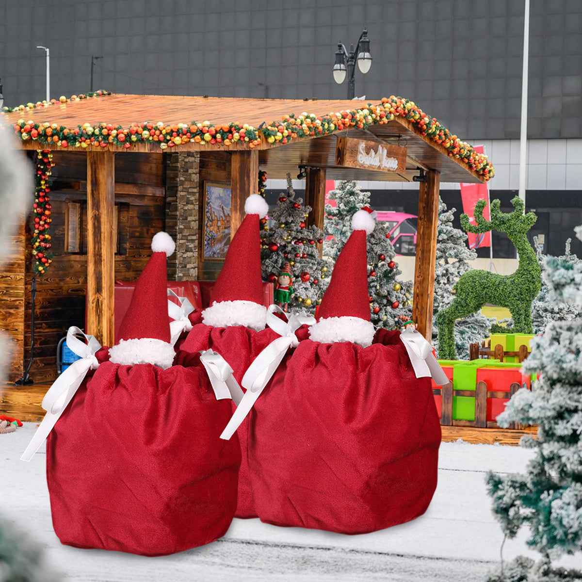 5 Packs Christmas Treat Bags with Drawstring - 3D Xmas Santa Hat Gift Bags - DropOnline.co