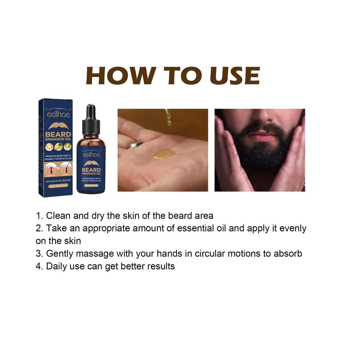 EELHOE Beard Care Oil - Strengthen And Nourish Beard Roots  Moisturizing And Shine-Enhancing Beard Growth Serum For Men Hair Care Hydrating - DropOnline.co
