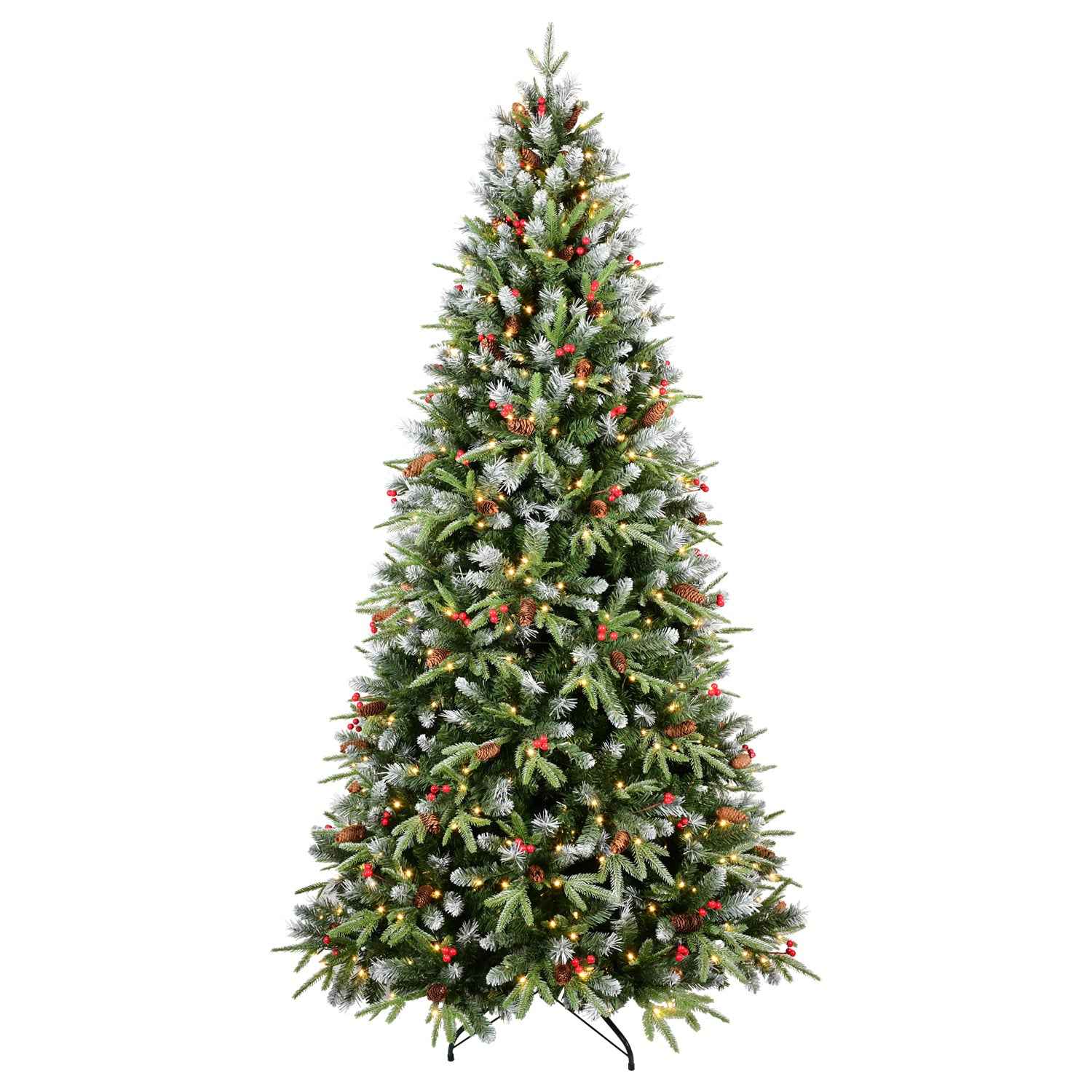 PE/PVC Christmas Tree with Red Fruit & Pine Cones - 4ft-9ft Pre-Decorated