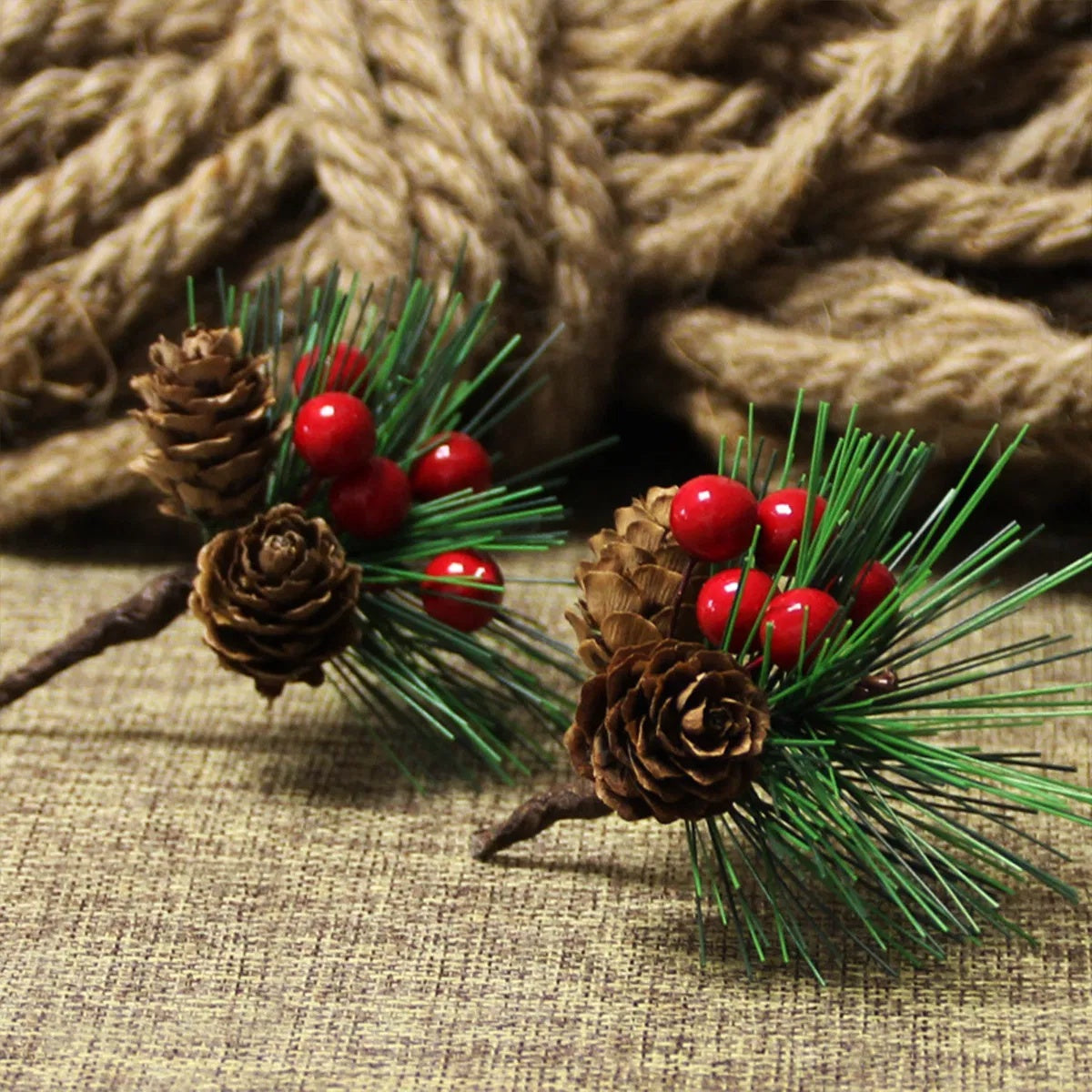 10 PCS Christmas Mini Artificial Pine Picks With Red Berries And Natural Pinecones Evergreen Pine Sprigs Holly Berries Faux Pine Needles For Festival Xmas Decorations Table Centerpiece - DropOnline.co