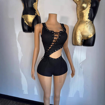 Irregular Sleeveless T-shirt And Romper Shorts