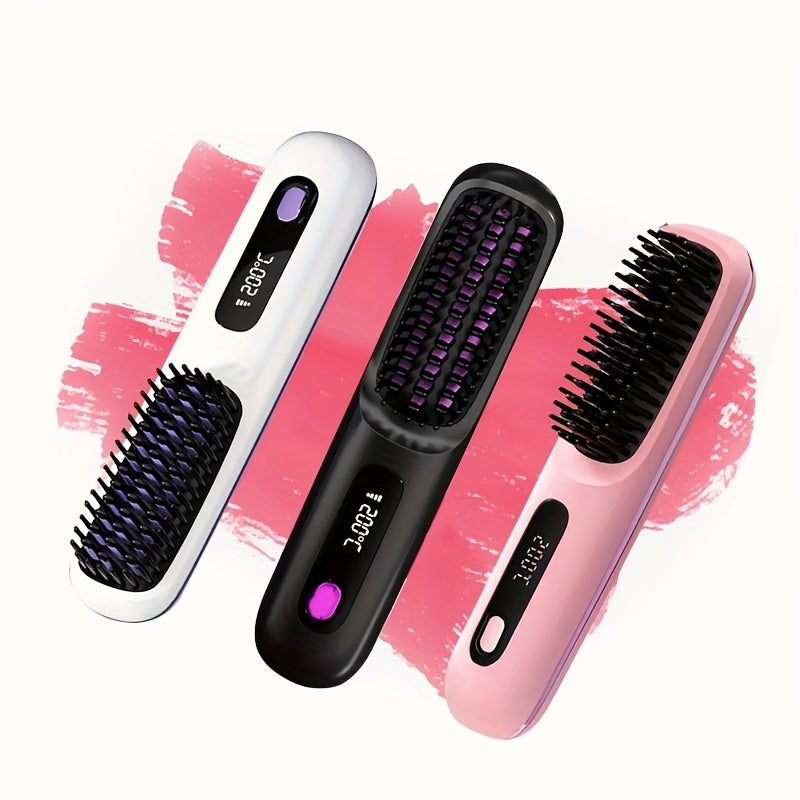 S7 Portable Cordless Hair Straightening Brush With LED Display - Lightweight Mini Negative Ion Hot Brush, USB Rechargeable Women's Travel Essentials Gift, Scald Protection - DropOnline.co