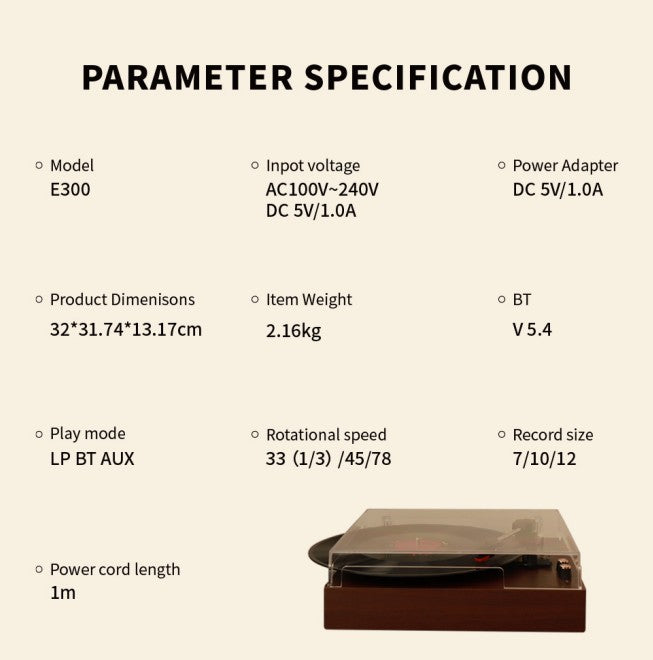 Record Player E300, Turntable, Record Player With 2 Stereo Speaker--Selling On Temu Is Prohibited - DropOnline.co