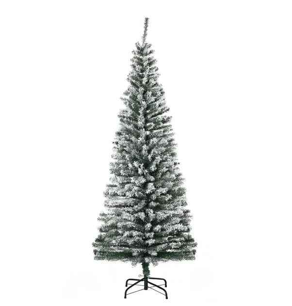 HOMCOM 6ft Artificial Snow Flocked Christmas Tree With Foldable Steel Stand Home Indoor Decoration Green - DropOnline.co