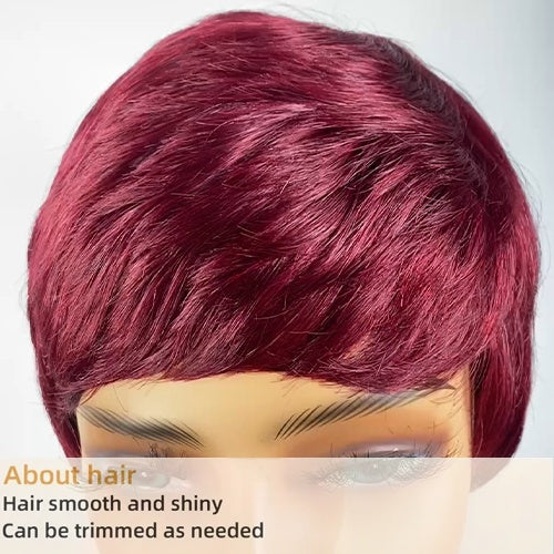 Short And Straight, Elf, Human Hair Non-toxic Wig, Burgundy, Short And Elf Haircut, Ladies Wig, Applicable To The Whole Scene. - DropOnline.co