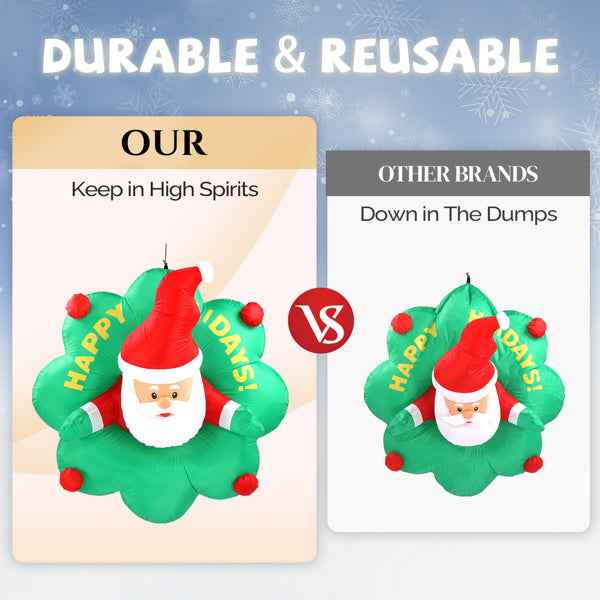 4ft Window Santa Claus Wreath - 5 LED Lights Christmas Inflatable Decoration - DropOnline.co
