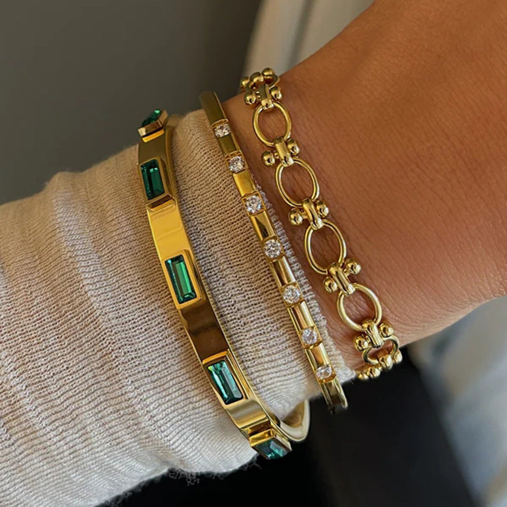 Fashionable And Versatile Gold-plated Stainless Steel Bracelets With Zirconia - DropOnline.co
