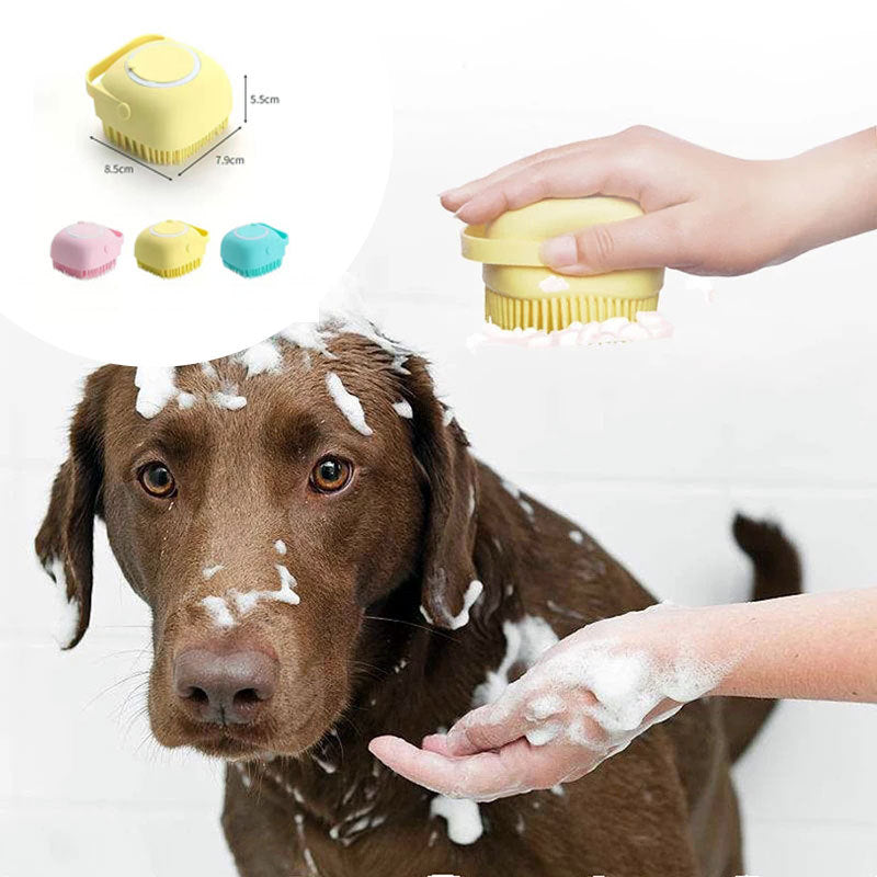 Silicone Dog Bath Massage Gloves Brush - Pet Grooming Tool with Shampoo Dispenser for Dogs & Cats - DropOnline.co