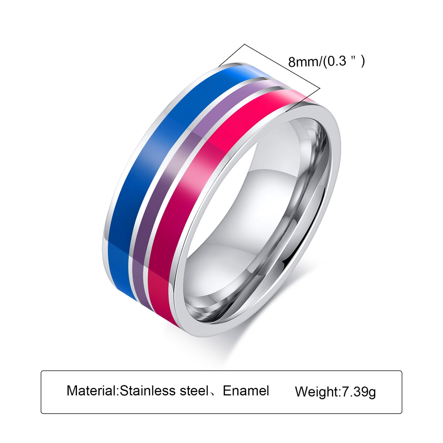 Ring Color 8mm Men's Same Color Flag Ring Foreign Trade Jewelry Wholesale Rainbow Color - DropOnline.co