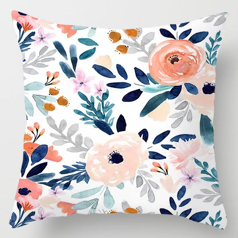 Floral Plant Pattern Cushion Cover - Botanical Bedroom Decor Throw Pillow Case - DropOnline.co