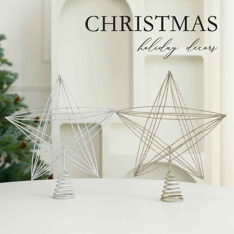 Christmas Metal Star Ornament - Eight Awn Champagne Gold Silver Decoration (25-30cm) - DropOnline.co
