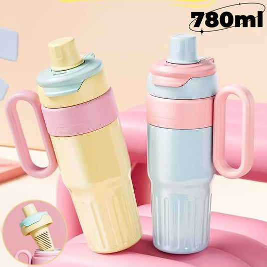 780ml Gradient Double Drink Thermal Cup Stainless Steel With Lid Coffee Cup Thermos Large Capacity Straw Cup For Male And Female - DropOnline.co