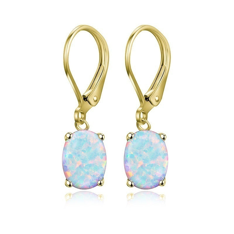 Four-claw Oval Opal Earrings European And American Ornament - DropOnline.co