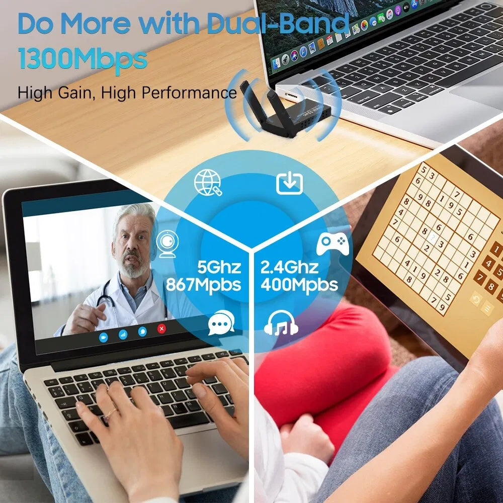 USB 3.0 Wireless WIFI Adapter 1300Mbps Long Range Dongle Dual Band 5Ghz Network - DropOnline.co