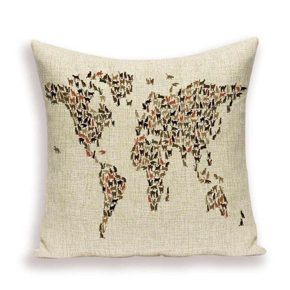 New Retro Toss Pillow Case European World Map Cushion Cover Seat Sofa Covers Morocco Linen House Home Decor Throw Pillows Cases - DropOnline.co