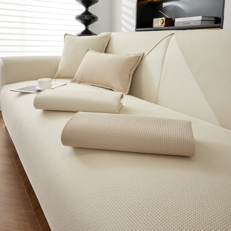 Waffle Solid Color Cream Sofa Cushion Waterproof Non-slip - DropOnline.co